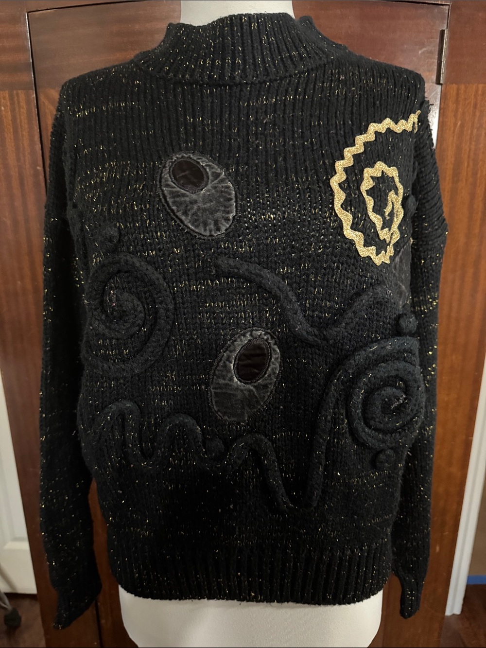 Vintage Jamie Scott Black Metallic Appliqué Turtleneck Sweater